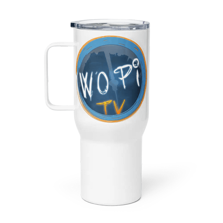 White Travel Mug w/ 2x wopiTV Logo product image (1)