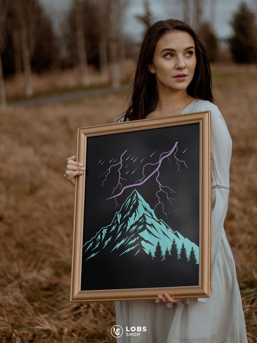 Electrifying Landscape: Stunning Lightning Mountain Wall Art Print – A Must-Have for Bold Home Decor product image (6)
