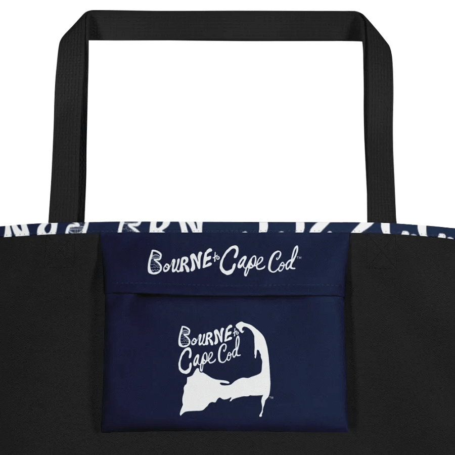BRN.2C.C.™ | Large Tote Bag with Pocket | Coastal Classic | All-Over Logo Print | White Logo Repeat on Navy product image (3)