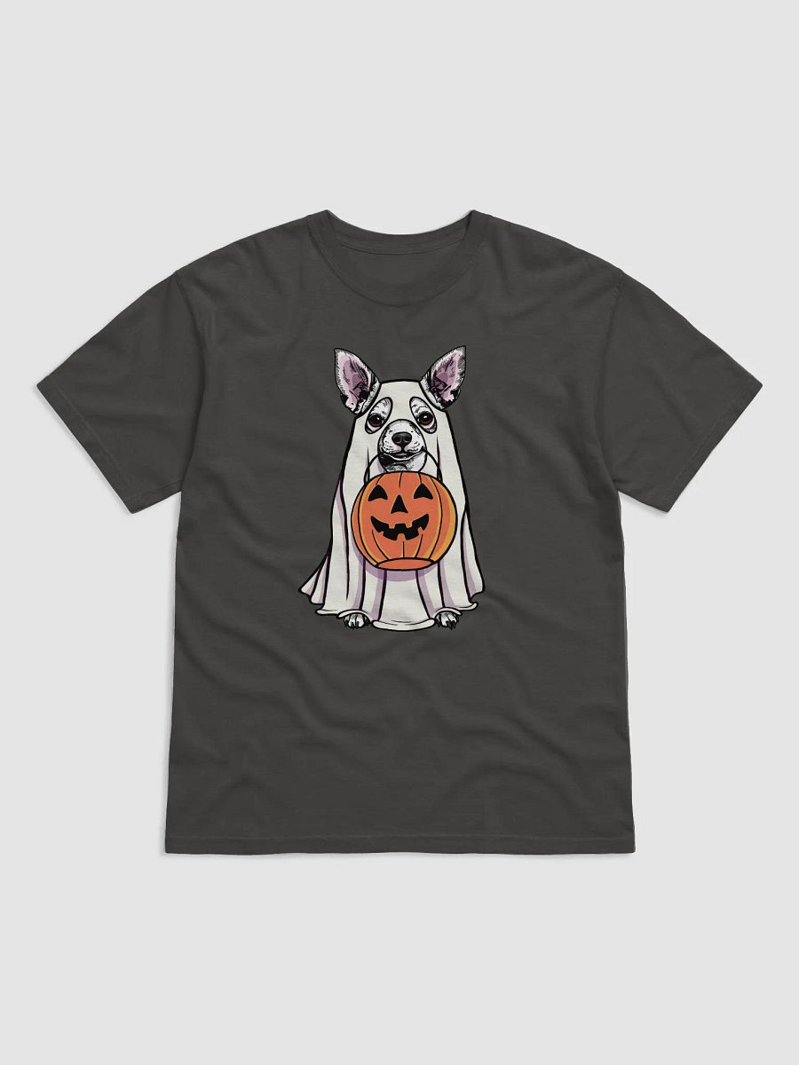 Funny Halloween Chihuahua(White) T-Shirt | Funny Chihuahua Wearing a Ghost Costume and Holding a Pumpkin Basket product image (17)