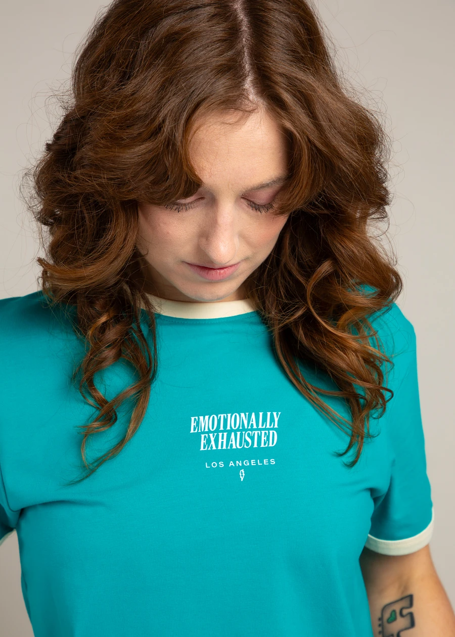 Emotionally Exhausted Scoop Ringer Tee - Teal product image (3)