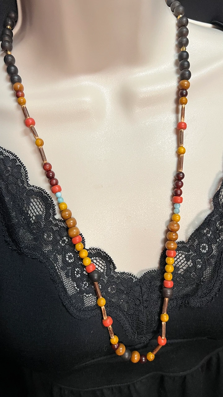 Necklace - Ebony, Golden Rosewood, Mahogany, Coconut Shell, and Handmade Ukrainian Clay Beads product image (1)