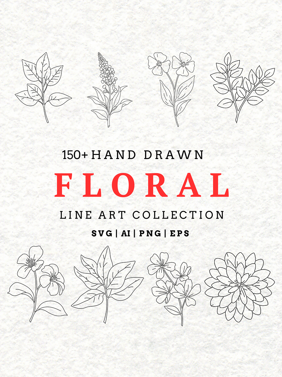 Botanical SVG Bundle: Hand-Drawn Floral Clipart & Leaf Doodles product image (1)