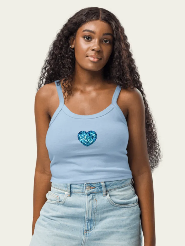 Ribbed Crystal Heart Tank Top - Baby Blue product image (1)