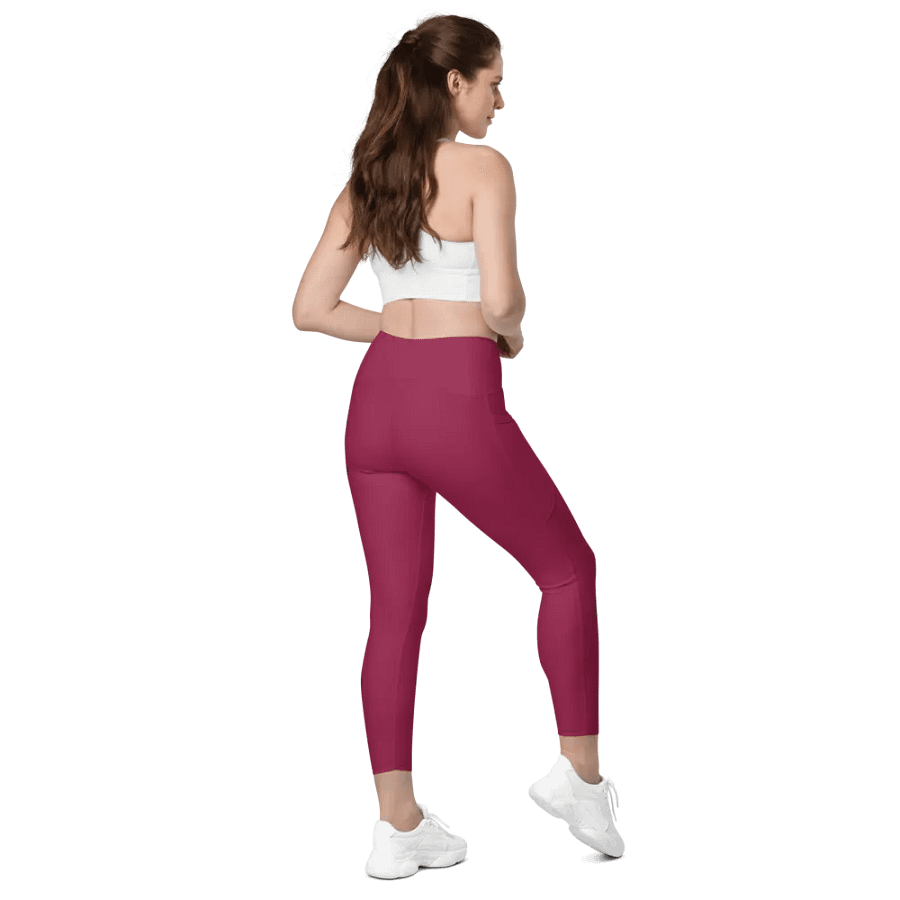 Plain Dark Red True Summer Women's High Waisted Premium Crossover Leggings with Pockets by Treasure Pie product image (8)