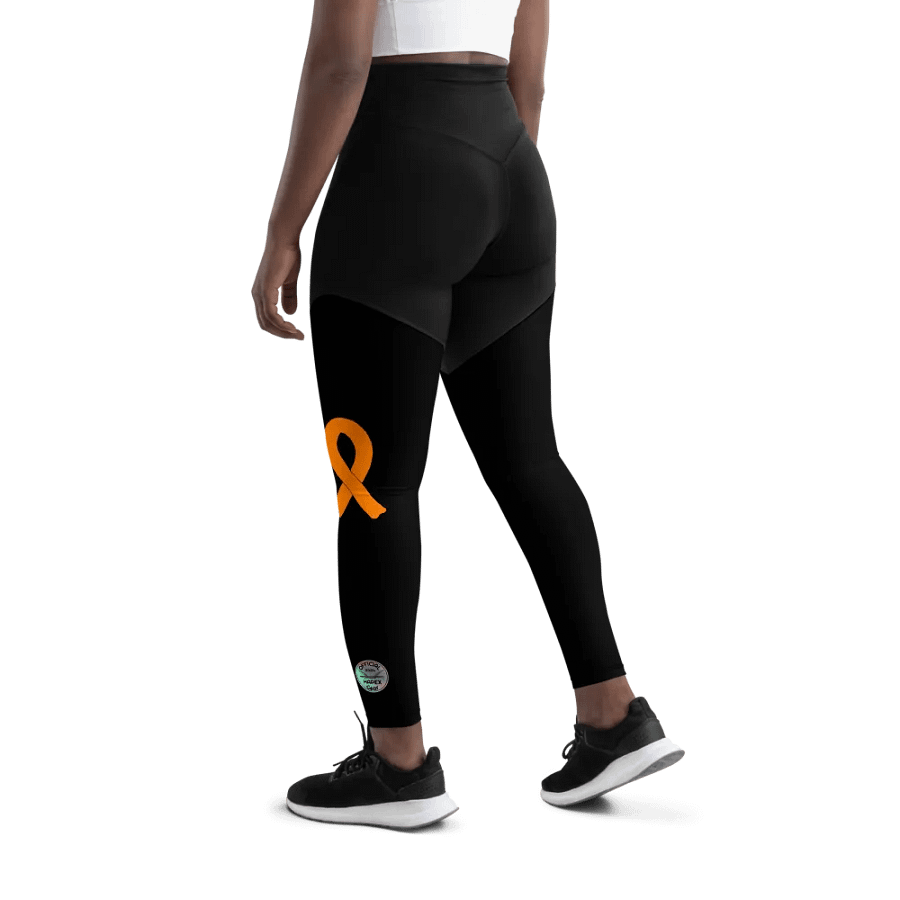 White HApex Gear White Logo Cancer Awareness Orange Ribbon. Black Sports Leggings product image (11)