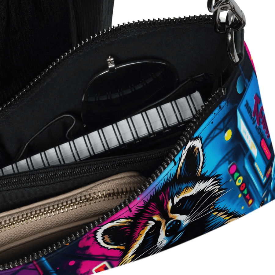 faux leather Neon City Raccoon All-Over Print Crossbody Bag product image (6)