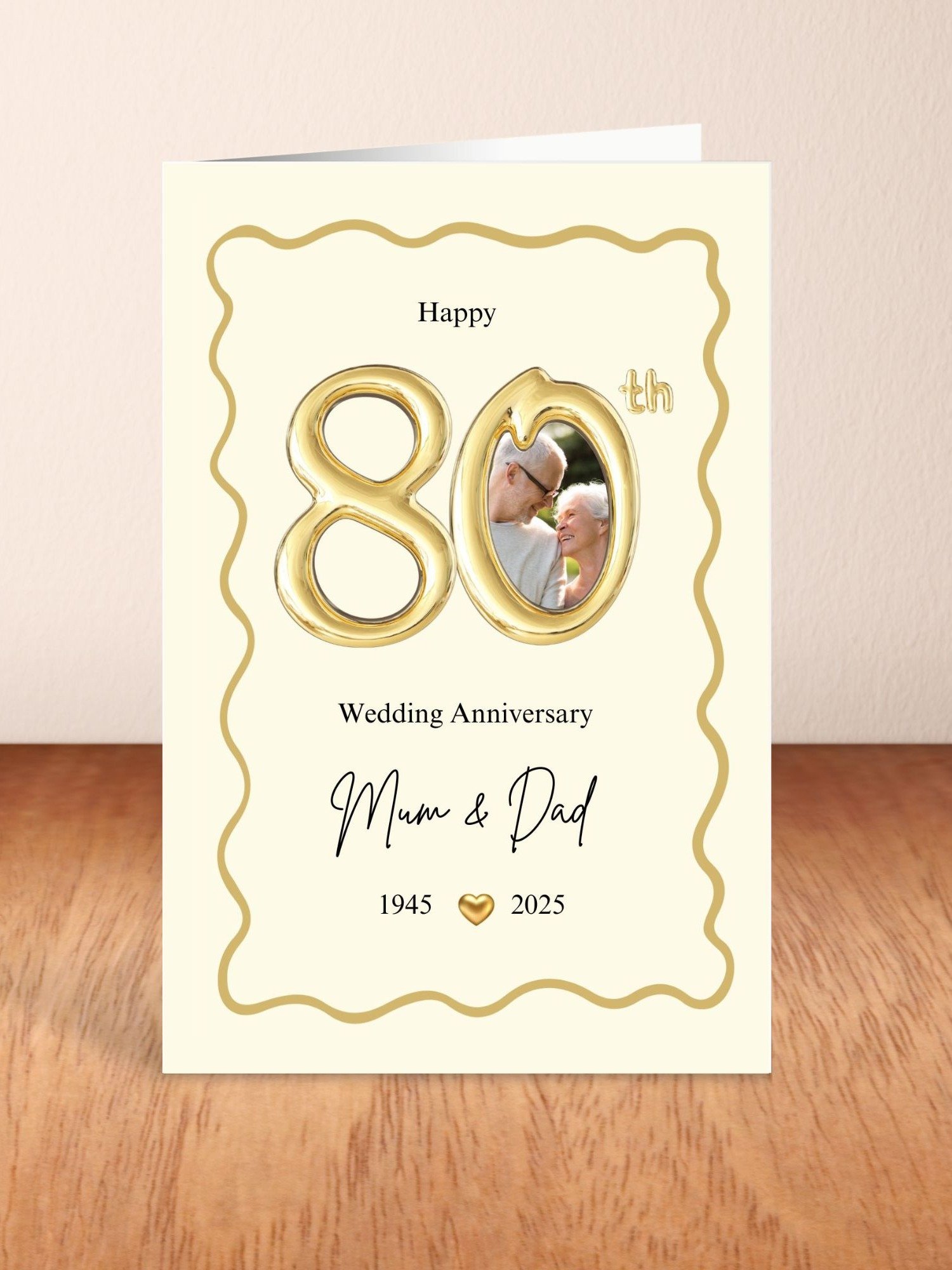 Gold Balloon-style 80th Year Wedding Anniversary Photo Card Template product image (2)