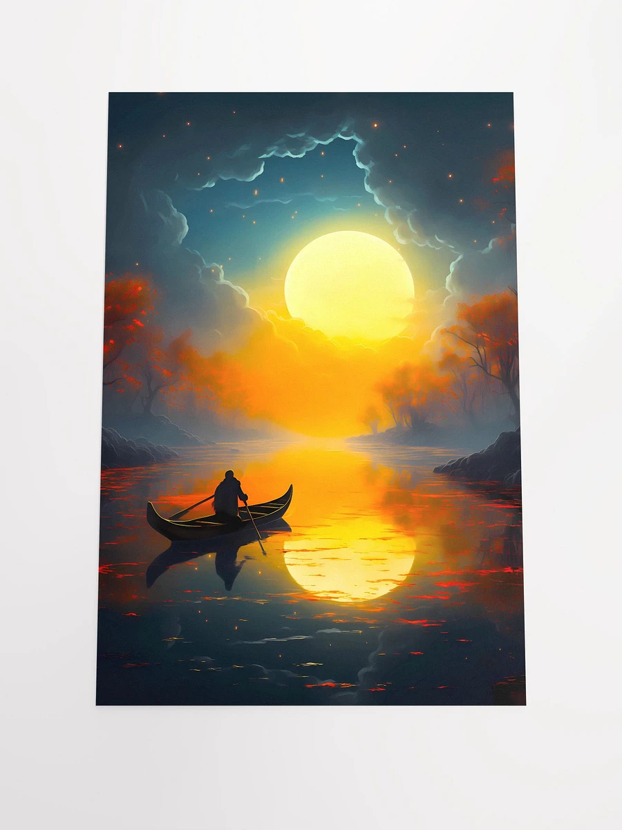 Moonlit Serenity: A Lone Fisherman on Rowboat Under the Moon and Stars Matte Poster product image (3)