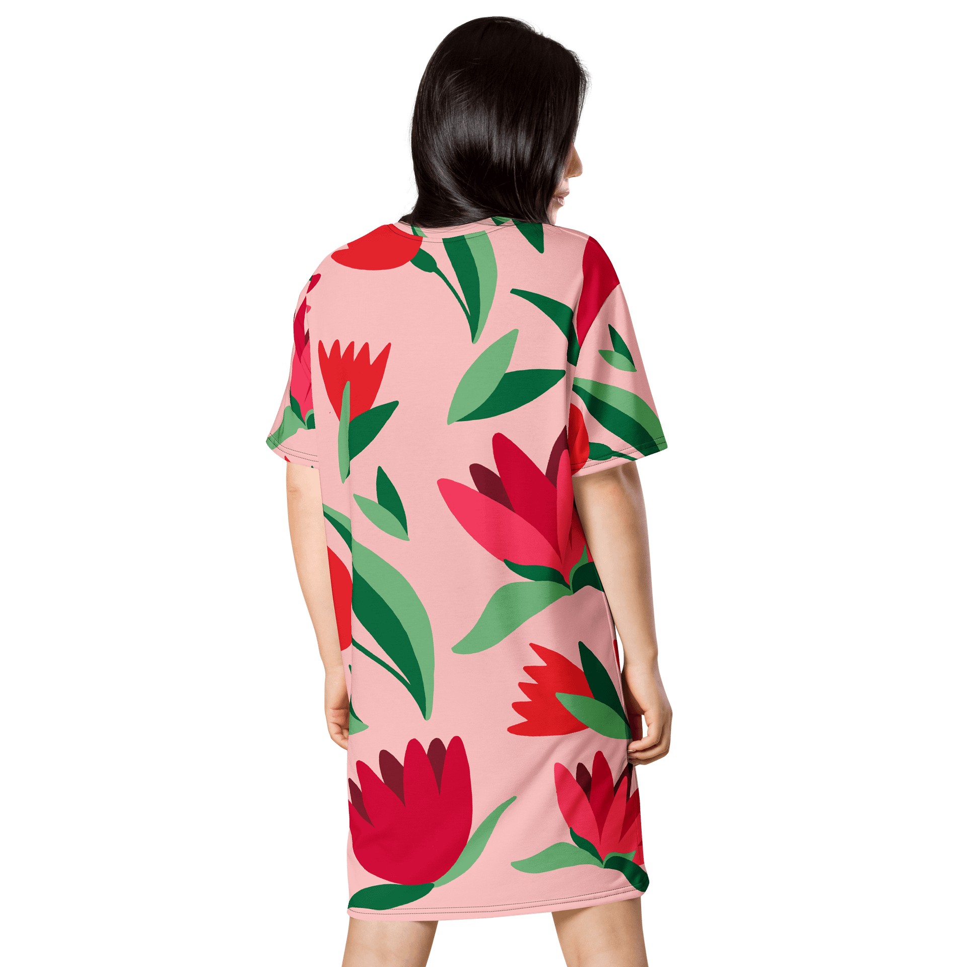 Stylish Pink Floral T-Shirt Dress - Oversized Trendy Design | TDSMUSIC.com product image (2)