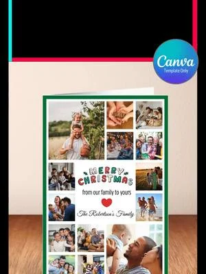 DIY Easy Christmas card to showcase your happiest memories this Christmas. Save time and money and print a whole stack to give it away to family and friends #fyp #photocollage #cardideas #canvatemplate #christmascard #diycard #cardmaking
