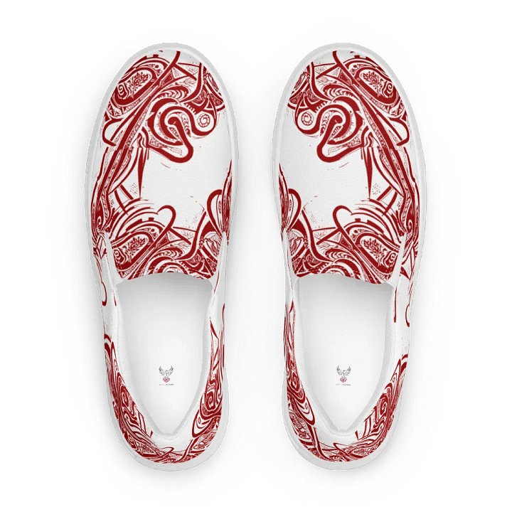 Women's Red & White Asian Inspired Painted Slip-On Shoes product image (2)