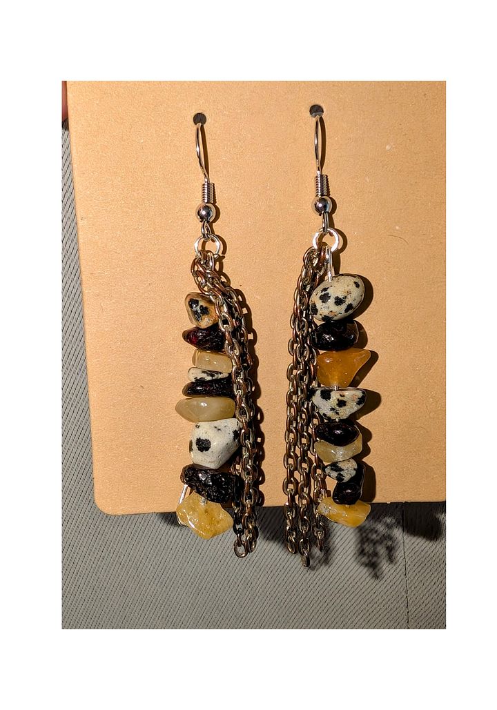 Handmade Crystal Earrings With Bronze 3 Strand Chains! (LEOPARD STONEPOINT ) product image (2)