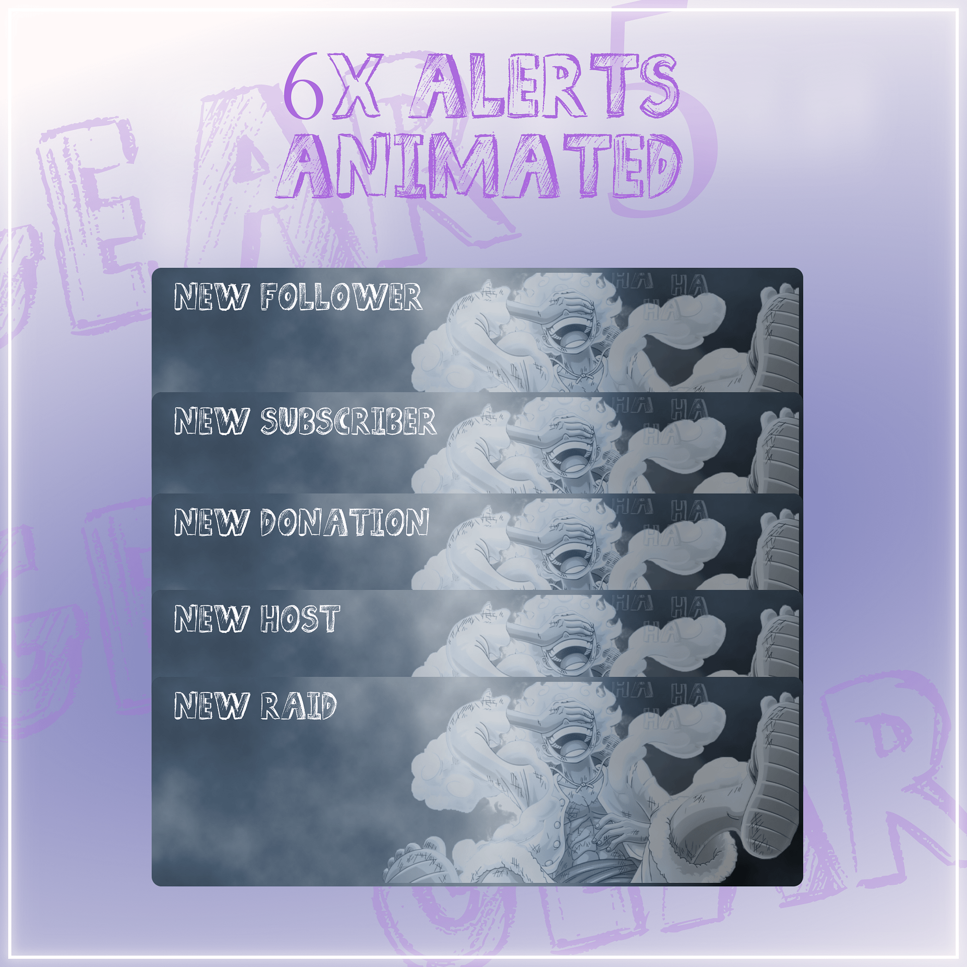 Gear 5 Stream overlay animated pack, Gear five stream pack, Gear 5 luffy overlay, One piece gear 5 luffy stream overlay animated pack product image (4)