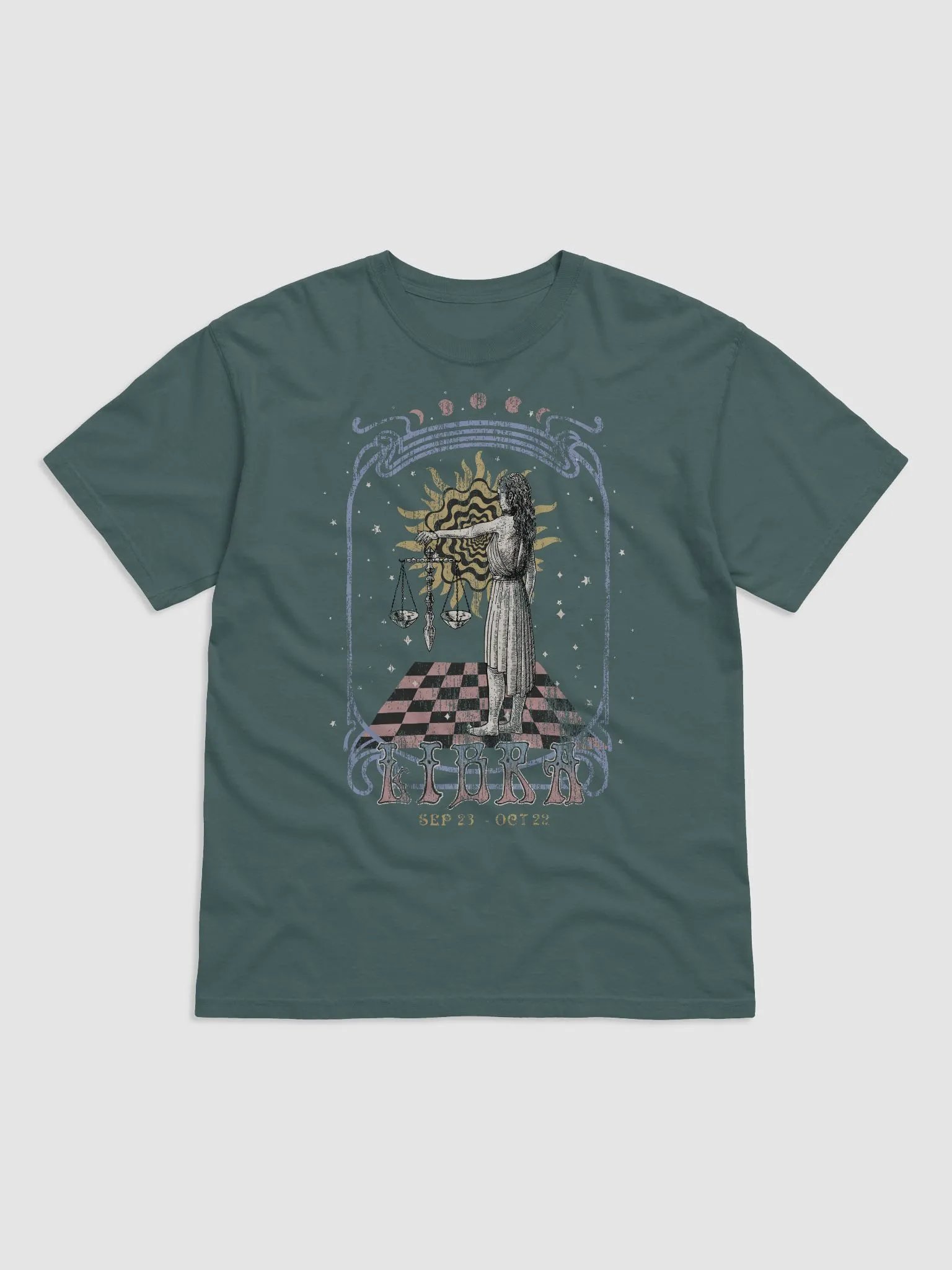 Libra Zodiac Sign Tee | Art Nouveau-Style Grunge Streetwear T-Shirt for September 23 to October 22 Birth Months product image (2)