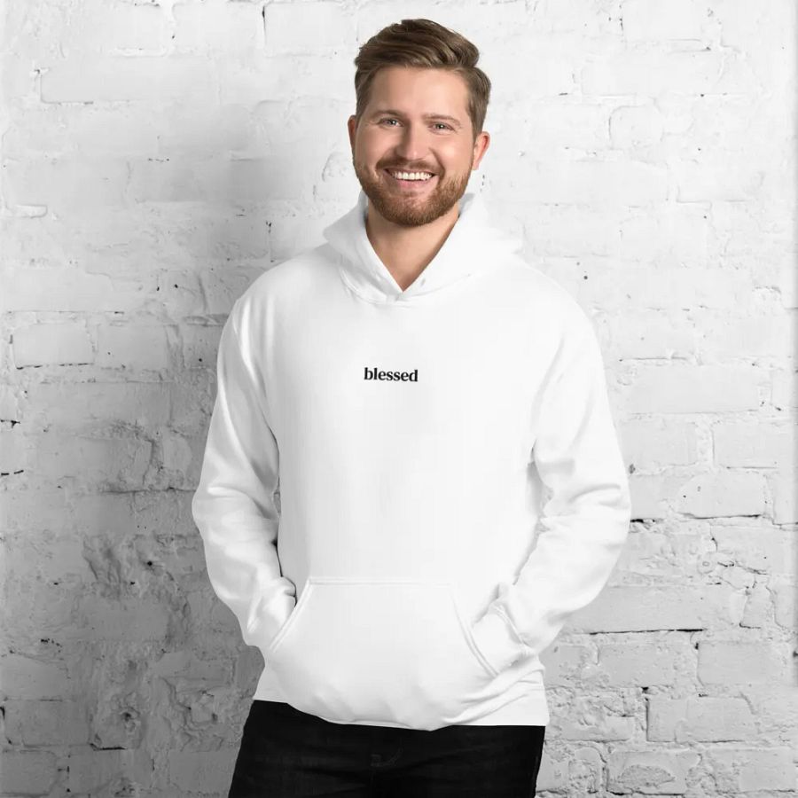 Minimalistic Unisex Blessed Embroided Hoodie (Black Embroided) product image (200)