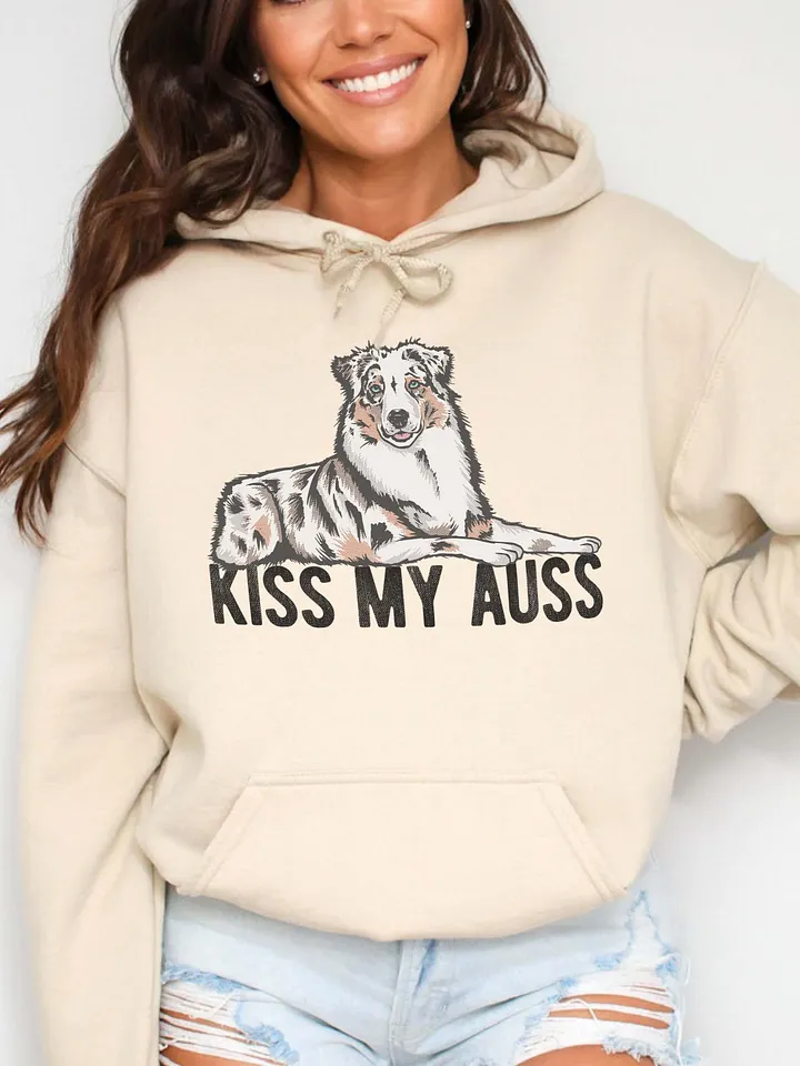 Kiss My Auss Hoodie | Hooded Sweatshirt for Australian Shepherd(Blue Merle) Dog Owners product image (15)