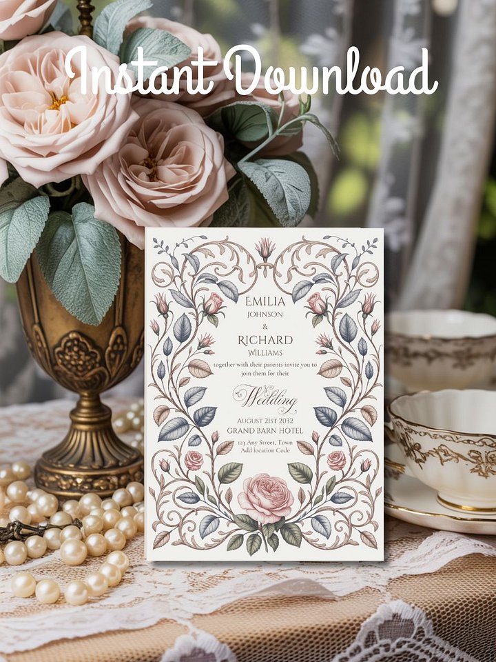 Anne Elliot Quiet Romance Blush Blue Floral Wedding Suite | Instant Download product image (1)