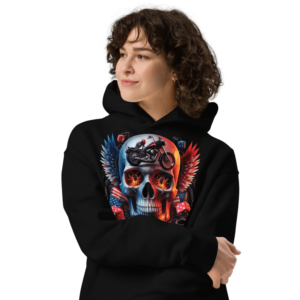 Fire and Fury Skull Motorcycle Unisex Hoodie #24 product image (4)