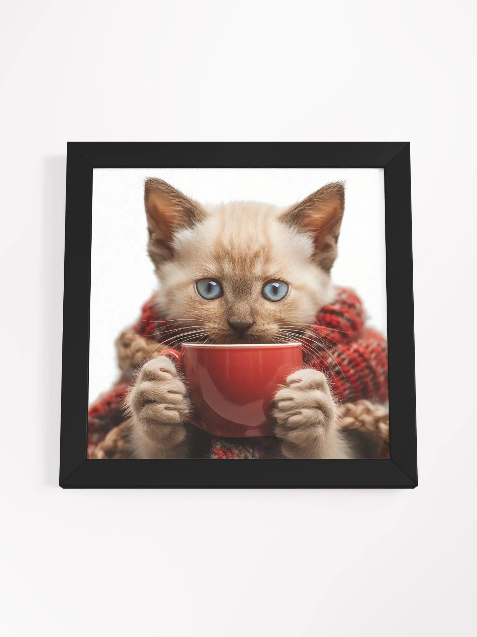 Coffee Lover Cute Blue Eyed Kitten Framed Wall Art product image (3)