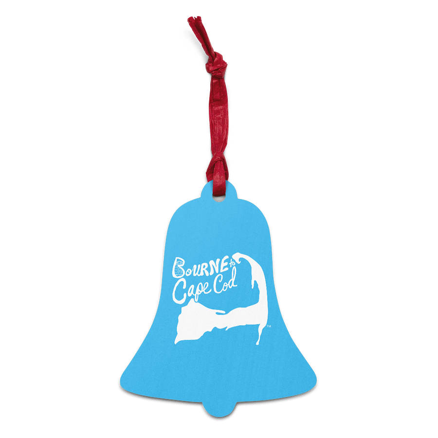 BOURNE to Cape Cod™ | Wooden Holiday Ornament | Double-Sided Coastal Keepsake | with BRN.2C.C.™ Logo on Back | White Logos on Deep Sky Blue product image (1)