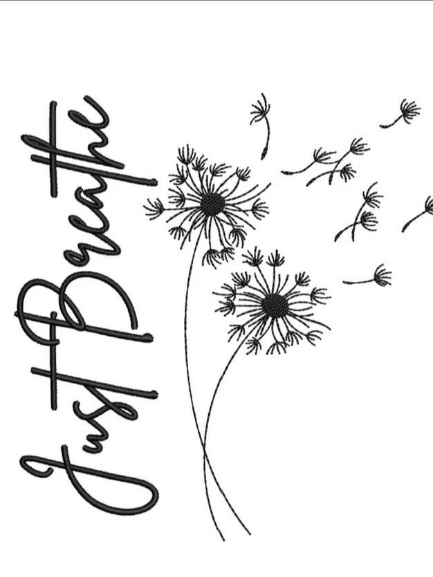Just Breathe Embroidery Design, Dandelion Embroidery, Just Breathe Dandelion Embroidery Design, Dandelion Blowing Embroidery File, 4 sizes product image (1)