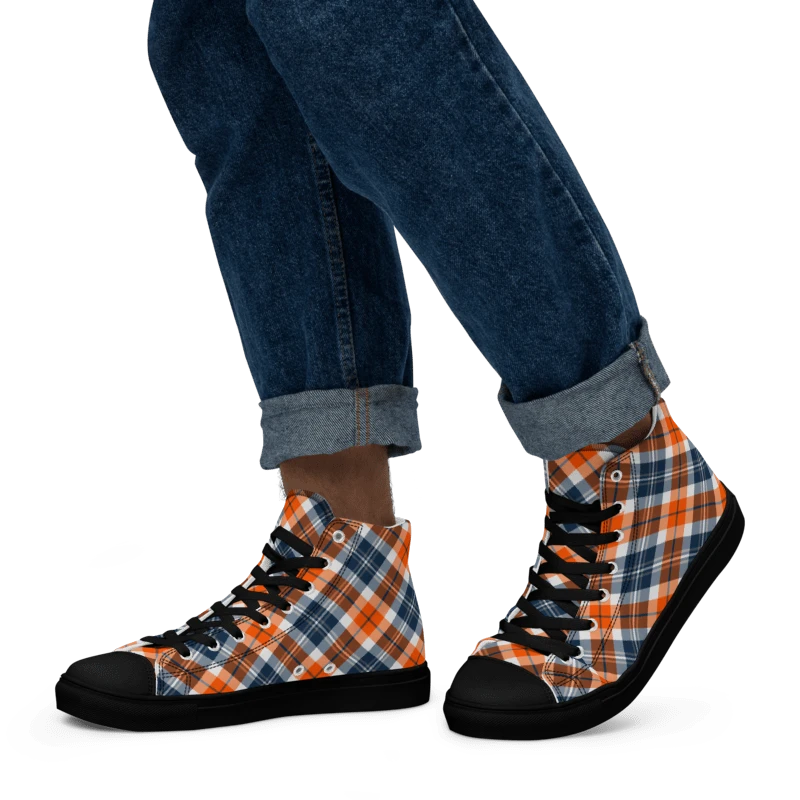 Orange and Blue Sporty Plaid Men's High Top Shoes product image (5)