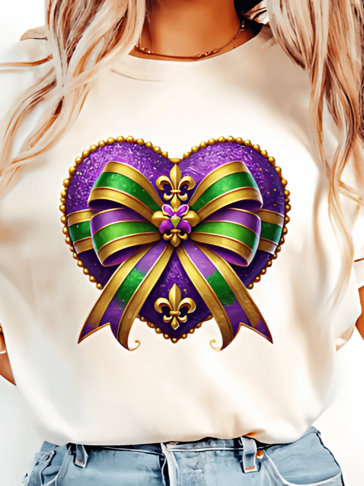 Coquette Bow Mardi Gras T-Shirt Design – Festive Sublimation PNG with Carnival Colors – Stylish Outfit for Celebrations – Instant Digital Download – 300 DPI product image (1)