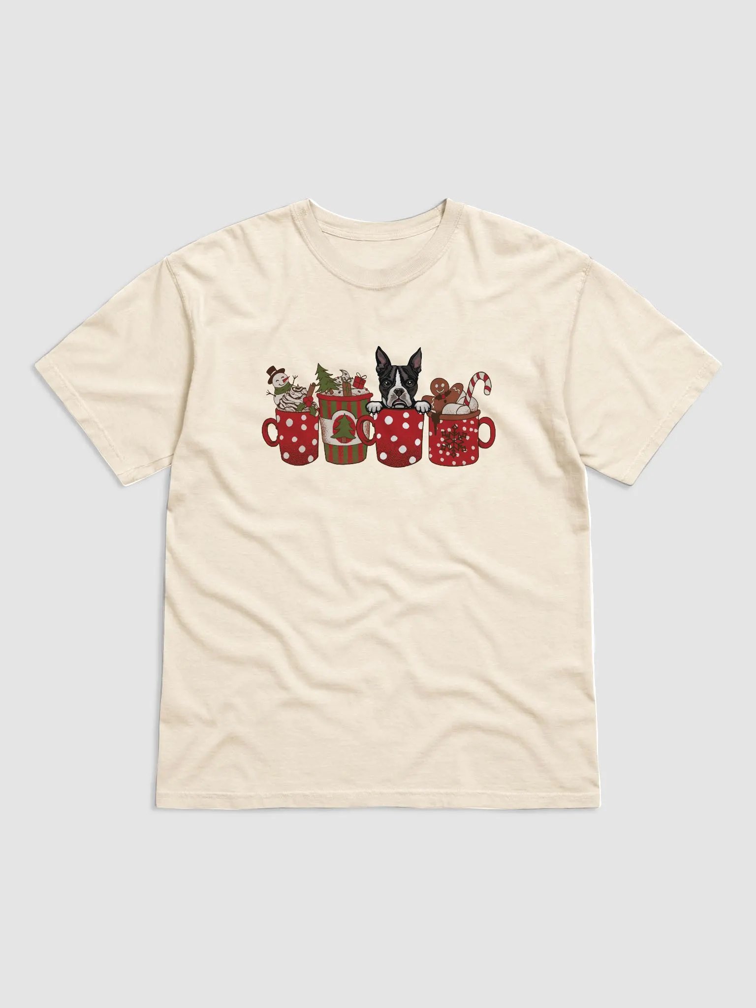 Cute Boston Terrier in a Christmas Cup T-Shirt | Funny Christmas Pup in a Cup product image (14)
