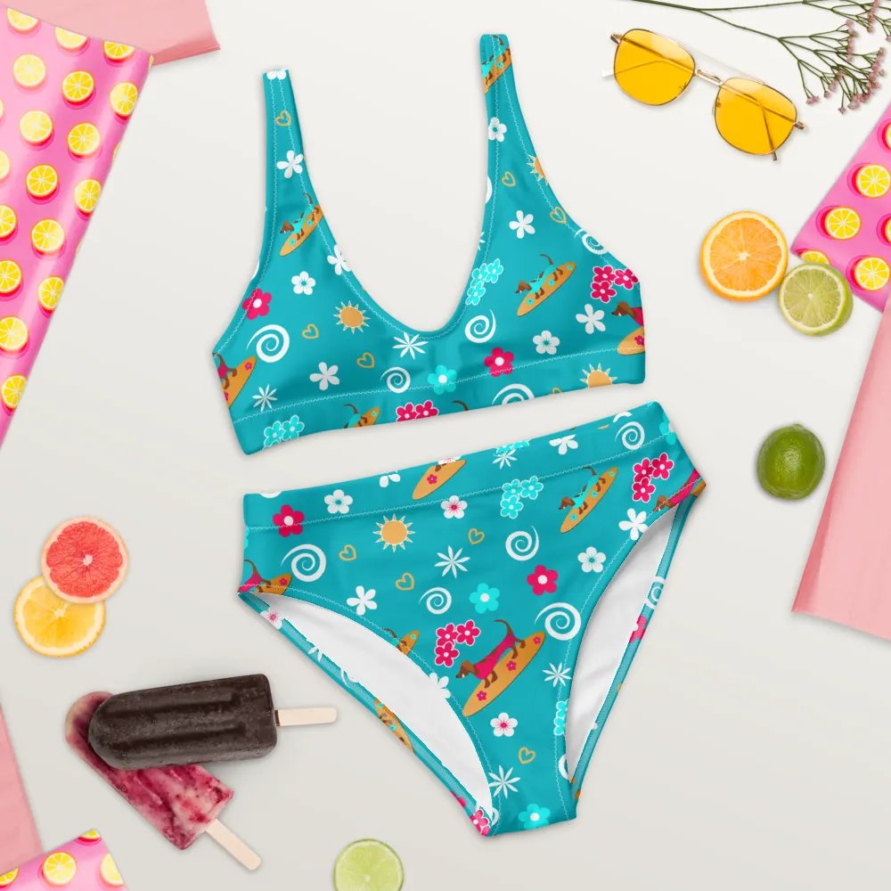 Surfing Dachshund Pattern High Waisted Bikini product image (10)