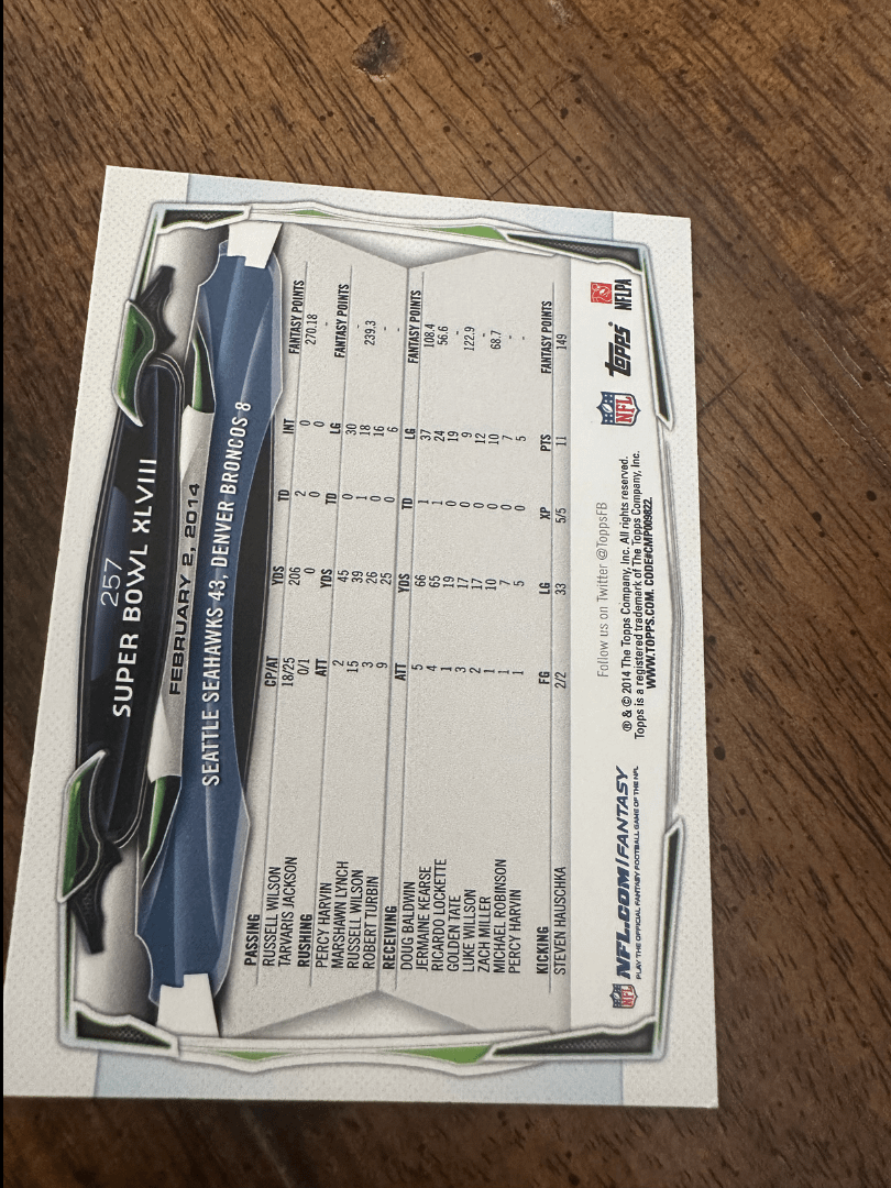 2014 Topps Seattle Seahawks (Super Bowl Winners) product image (2)