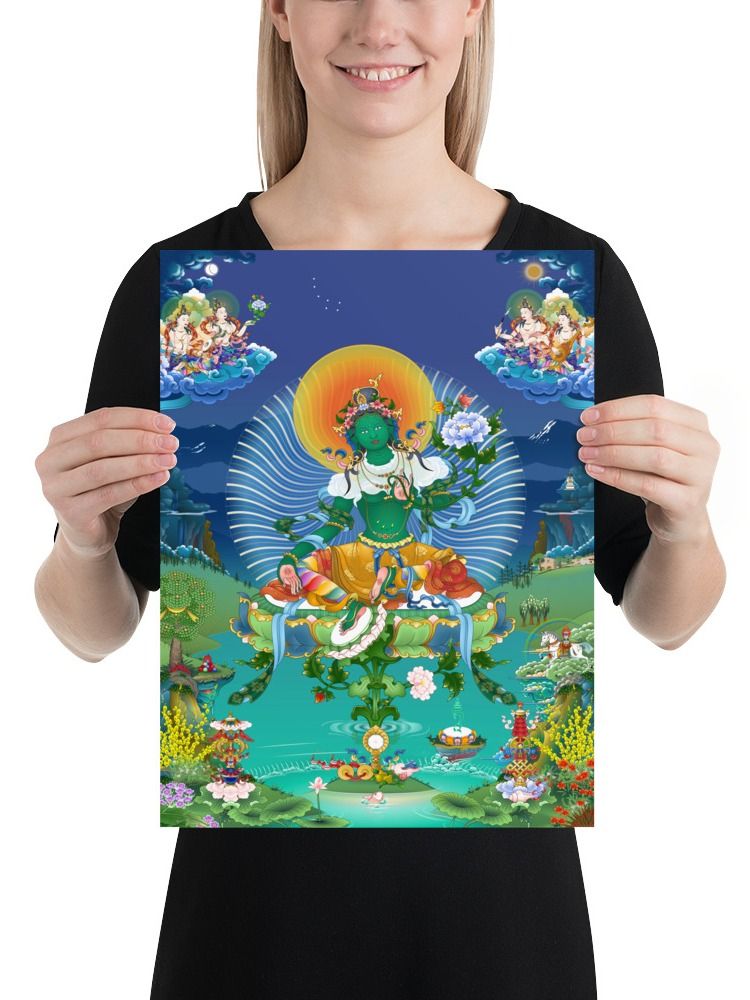 Green Tara in Tushita thangka canvas print product image (3)