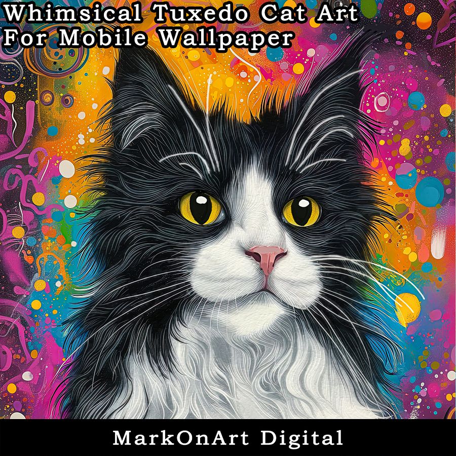 Whimsical Tuxedo Cat Art For Mobile Phone Wallpaper or Lock Screen | High Res for iPhone or Android Cellphones product image (3)