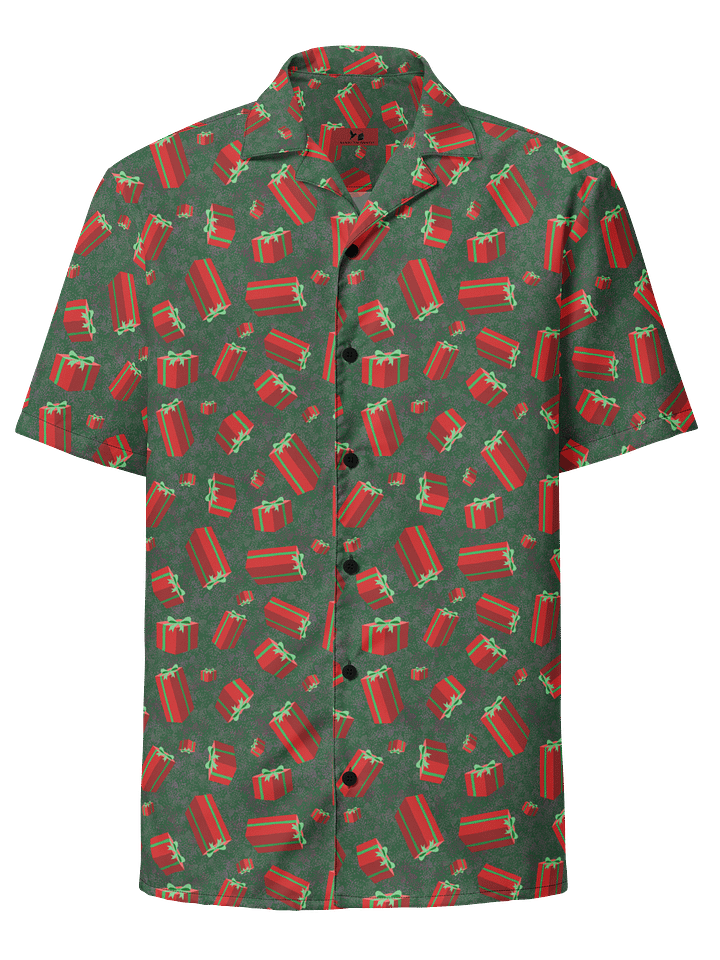 Floating Red Presents on Teal Green Oversized Button-Down Shirt product image (1)