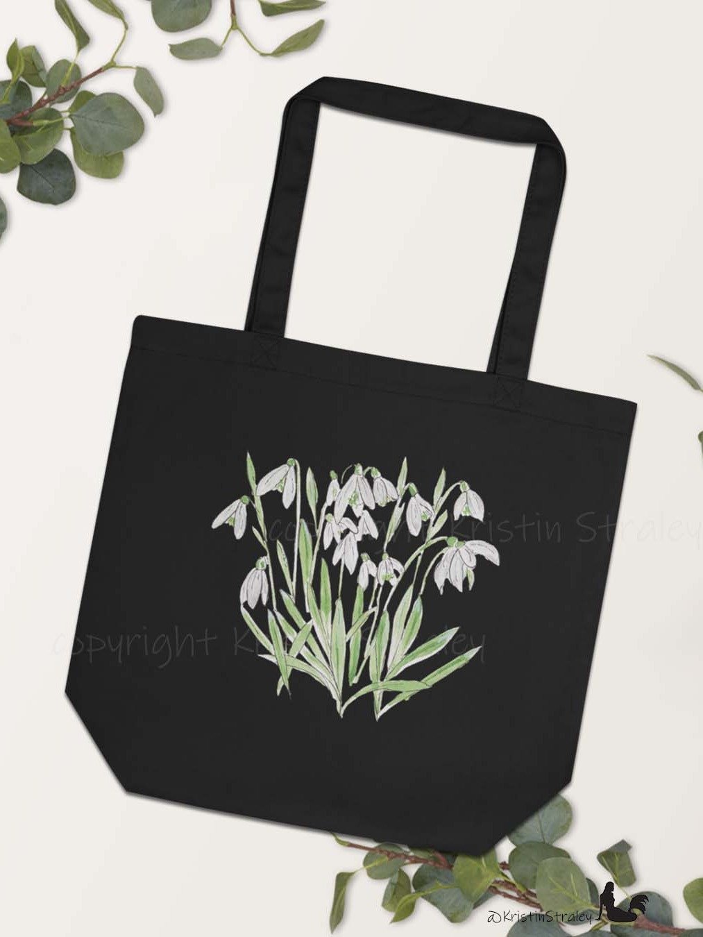 Snowdrop Watercolor and Ink Flowers Eco Cotton Tote Bag product image (7)