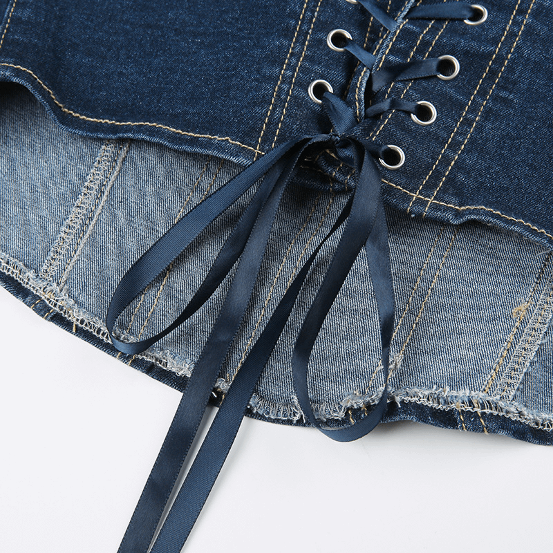 Strap Waistband Denim Corset Vest product image (9)