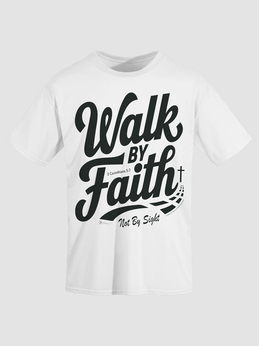Walk By Faith, Heavyweight Unisex Crewneck T-shirt | Gildan® 5000, 2 Corinthians 5:7, KJV, Bible Verse, Scripture Shirt, Black print on Light Shirts product image (3)