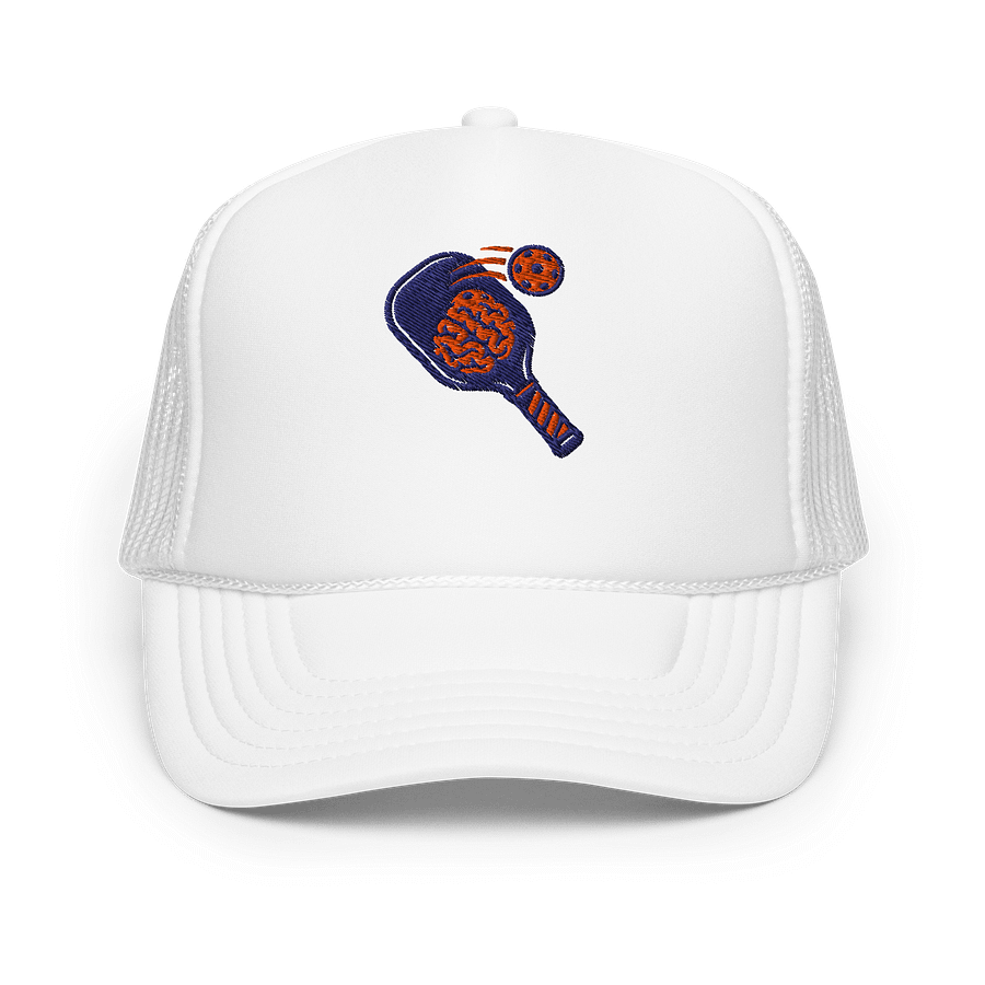 Pickleball Brain Power Hat – White Unisex Adjustable Cap with Paddle & Brain Smash Design product image (1)