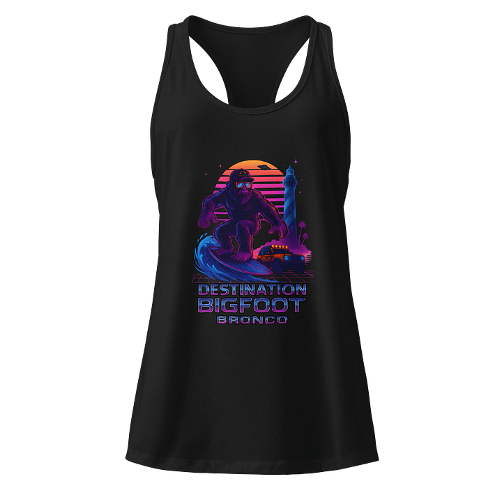 Destination Bigfoot Bronco Synthwave Next Level Women's Racerback Tank Top (Multi Color Options) product image (1)