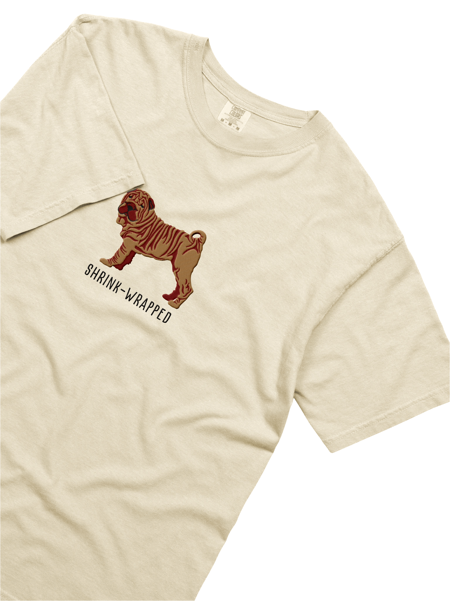 Shrink-Wrapped T-Shirt(Embroidered) of a Chinese Shar-Pei(Tan) product image (45)
