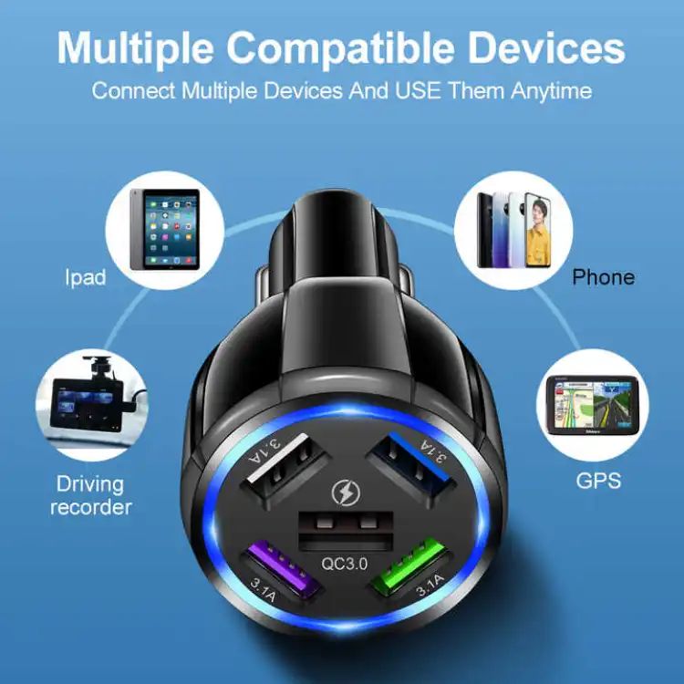Qc 3.0 Fast Charging Adapter 2 Universal 18W Super Quick12V 5 Port Usb Car Charger product image (2)
