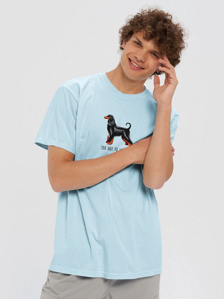 Too Hot To Houndle T-Shirt(Embroidered) of an Afghan Hound(Black & Tan) product image (2)