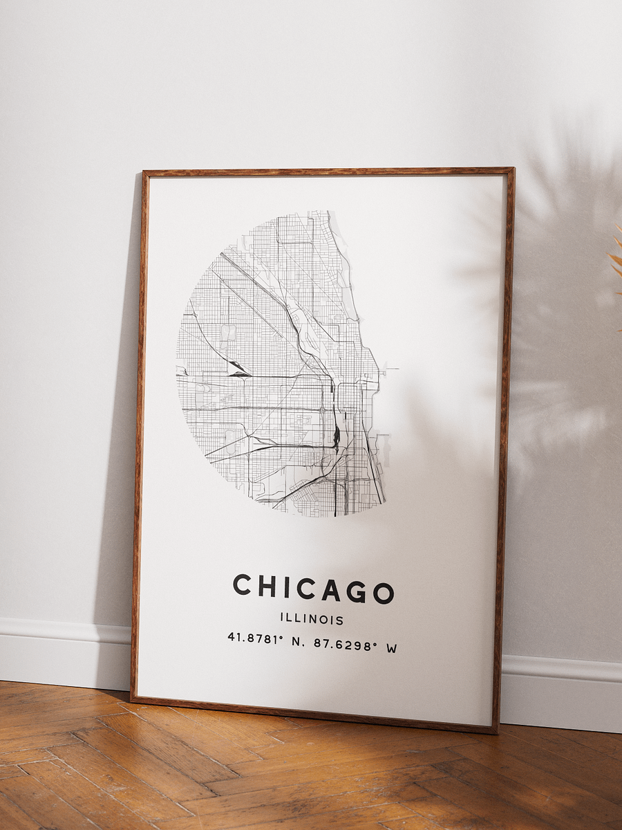 Chicago Street Map Poster – White Minimalist Circular City Art product image (3)