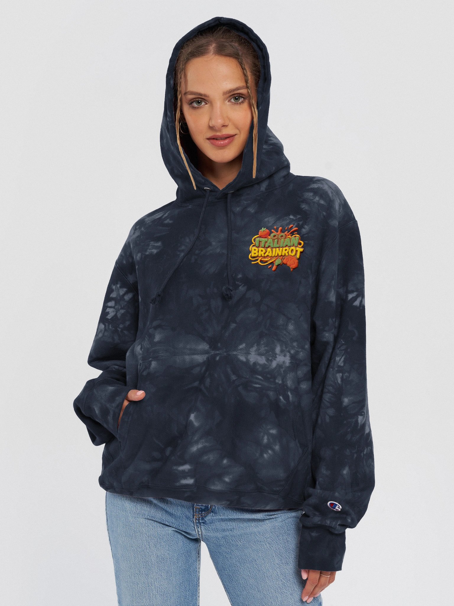 🧠 Italian Brainrot Logo Champion Tie-Dye Hoodie 🇮🇹 product image (13)