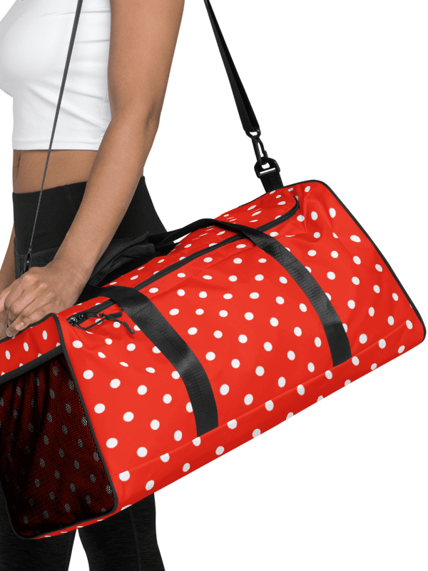 White Polka Dots on Red Duffle Bag product image (1)