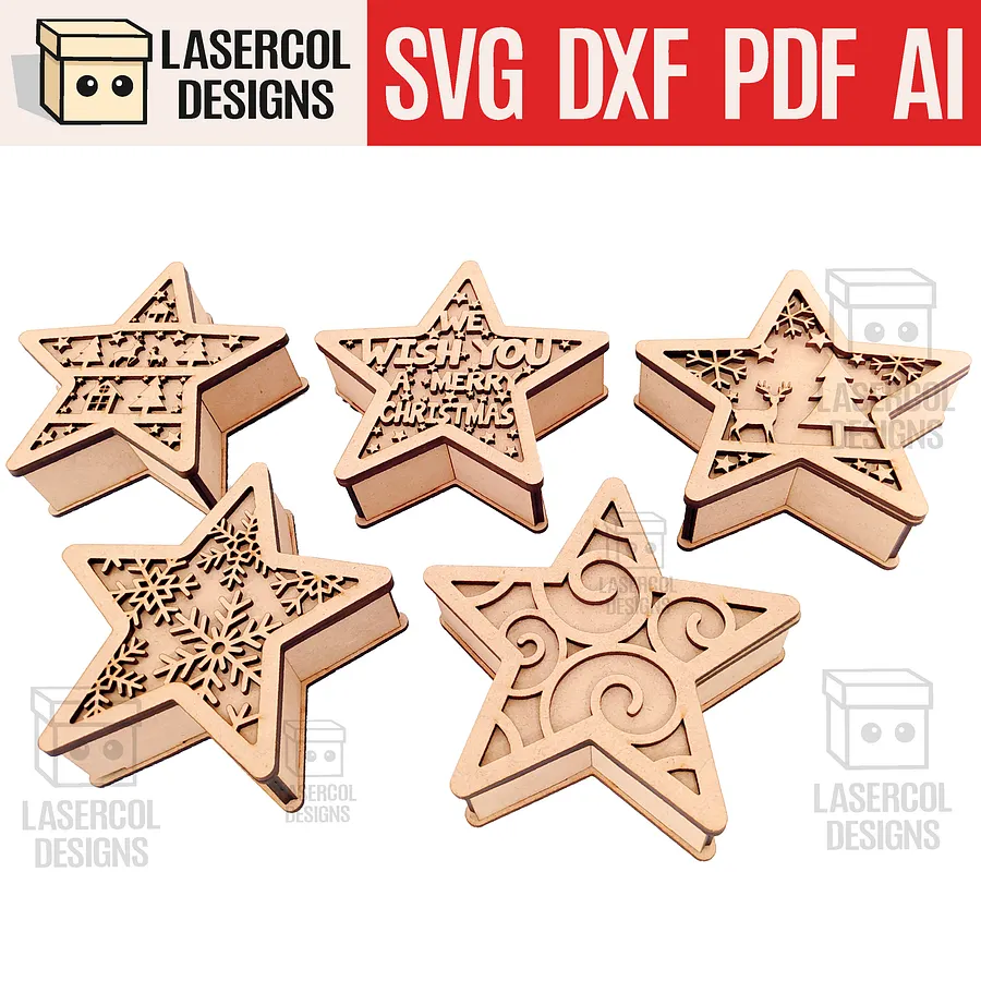 Christmas Star Box (2 Sizes, 5 Styles) - Laser Cut Files product image (1)