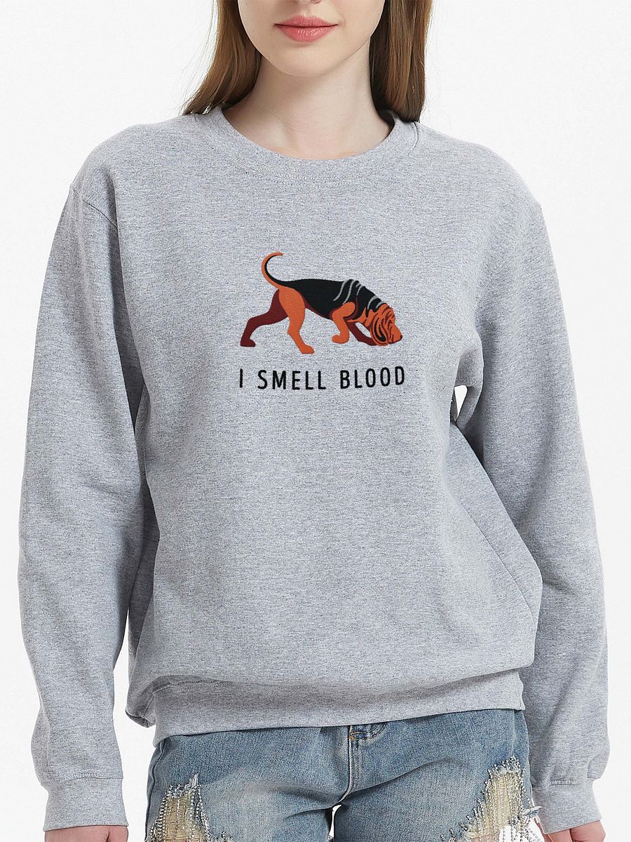 I Smell Blood Sweatshirt (Embroidered) of a Bloodhound(Black & Tan) product image (2)