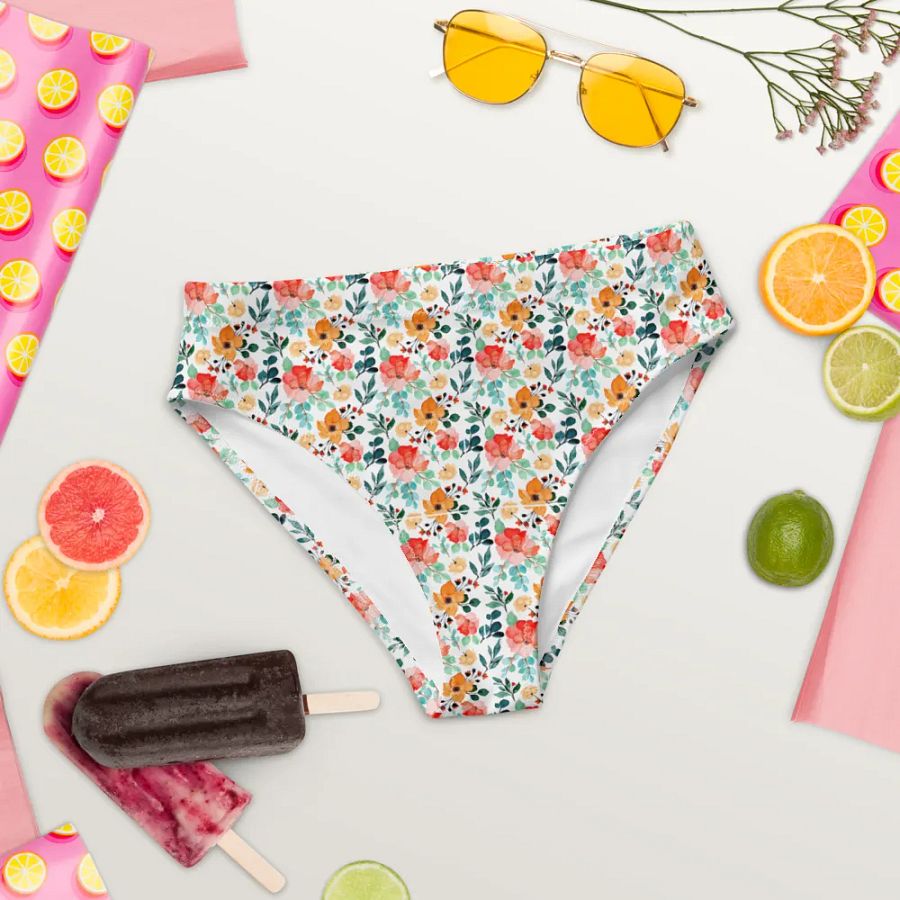 Watercolour Floral Pattern High Waisted Bikini Bottom - V4 product image (8)