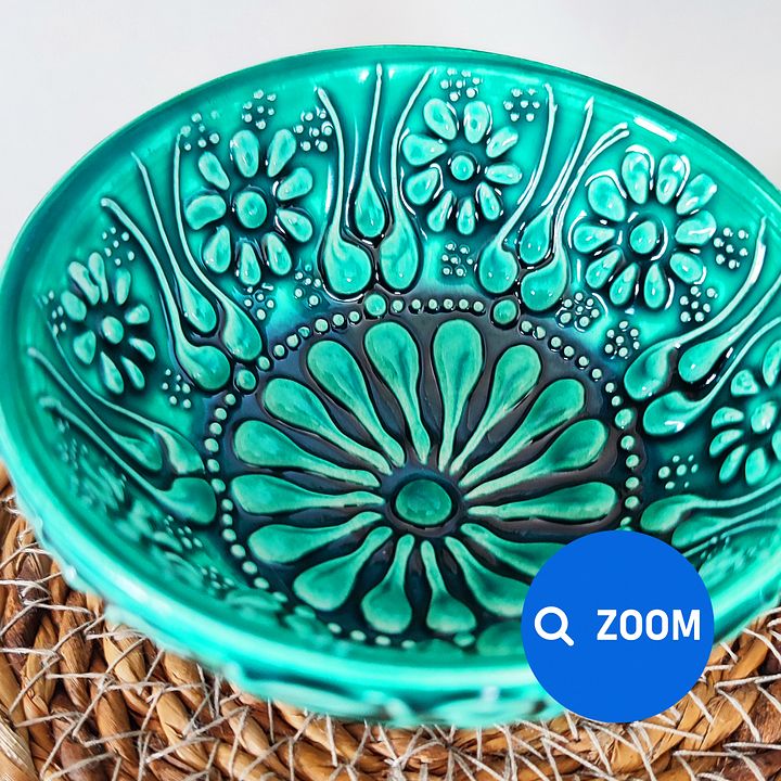 Ceramic snack bowl (8 cm), turquoise/green/emerald — handmade pottery product image (2)