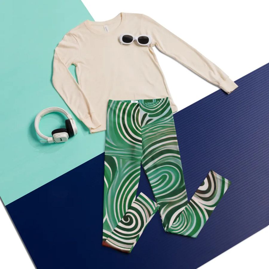 Funky Cool Green Liquid Tie-Dye Youth Leggings product image (5)